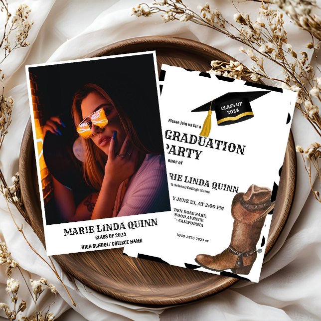Rustic Western Cowboy Graduation Party Invitation (Creator Uploaded)