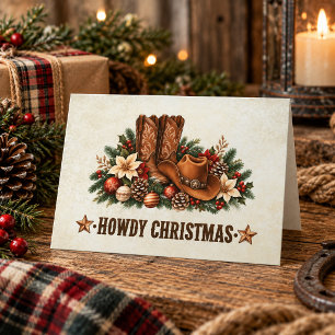 Rustic Western Cowboy Hat Howdy Christmas Card