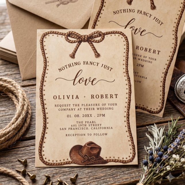 Rustic Western Cowboy Hat Lasso Wedding Invitation (Creator Uploaded)