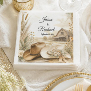 Rustic Western Cowboy Hat Wedding Cocktail Napkins
