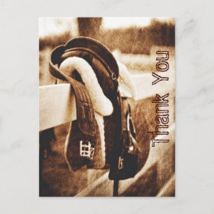Rustic western cowboy horse wedding thank you postcard