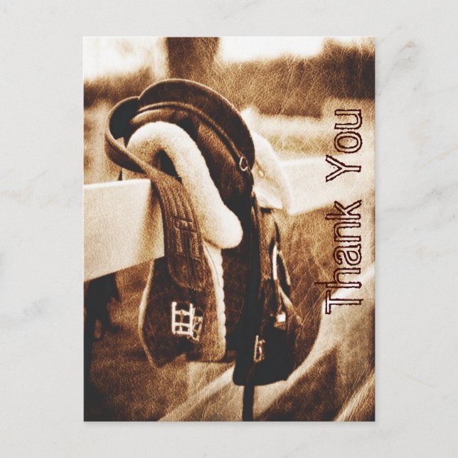 Rustic western cowboy horse wedding thank you postcard (Front)