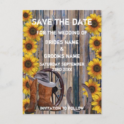 Rustic western cowboy ranch theme save the date announcement postcard
