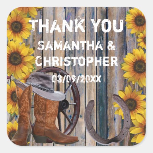 Rustic western cowboy wedding thank you square sticker