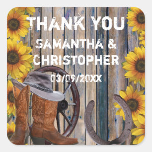 Rustic western cowboy wedding thank you square sticker