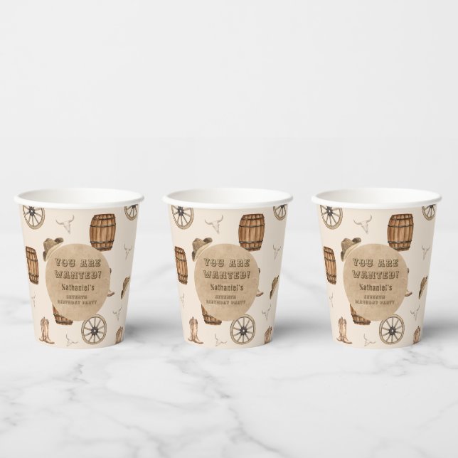 Rustic western cowboy you are wanted birthday  paper cups (Multi)