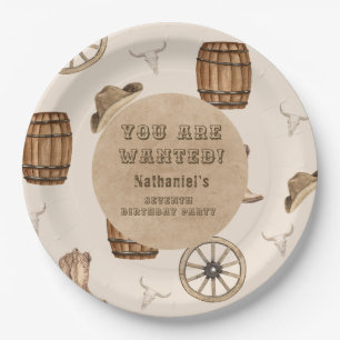 Rustic western cowboy you are wanted birthday paper plates