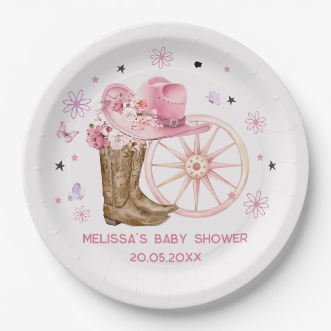 Rustic Western Cowgirl Birthday Paper Plate (Front)