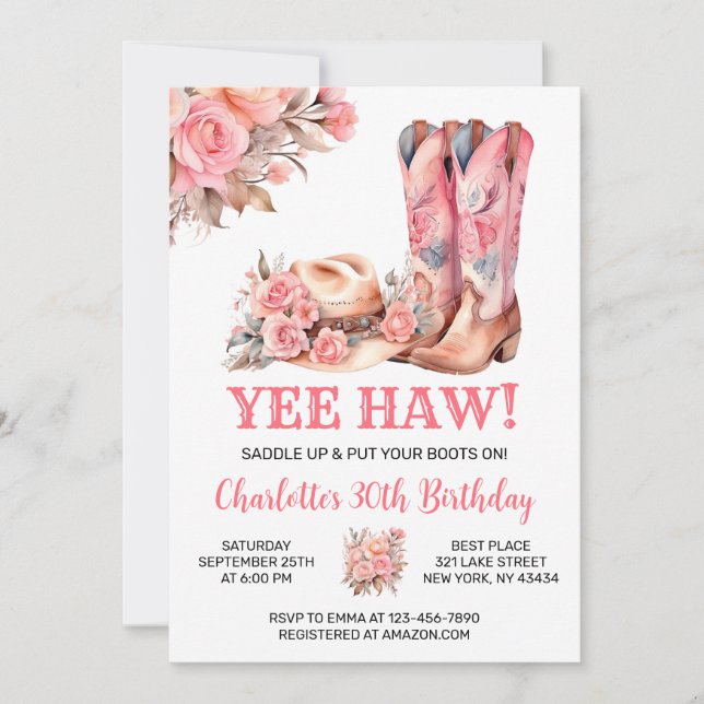 Rustic Western Cowgirl Birthday Party Invitation (Front)