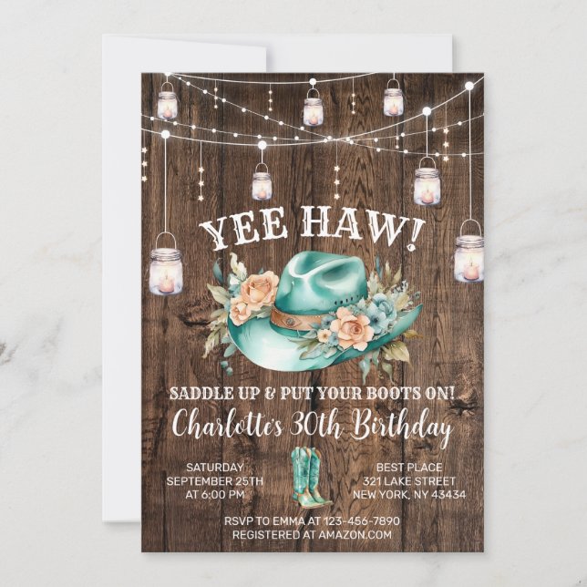 Rustic Western Cowgirl Birthday Party Invitation (Front)
