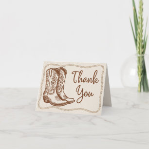 Rustic Western Cowgirl Boots Hand Drawn Rope Frame Letterpress Thank You Card