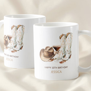 Rustic Western Cowgirl Boots Happy 30th Birthday Coffee Mug