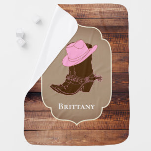 Rustic Western Cowgirl Boots & Hat Baby's Name Baby Blanket