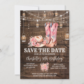 Rustic Western Cowgirl Save the Date Birthday Invitation