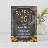 Rustic Western Cowgirl Vintage Sunflower Sweet 16 Invitation (Standing Front)