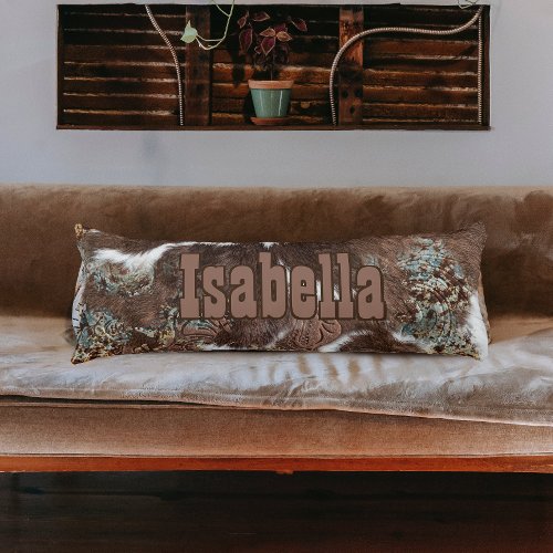 Rustic Western Cowhide Brown Leather Name Body Pillow