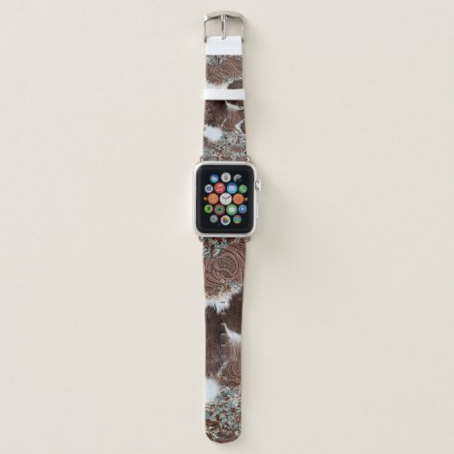 Rustic Western Cowhide Brown Tooled leather Apple Watch Band