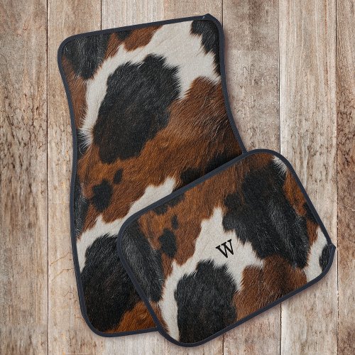 Rustic Western Cowhide Pattern with Monogram Car Floor Mat