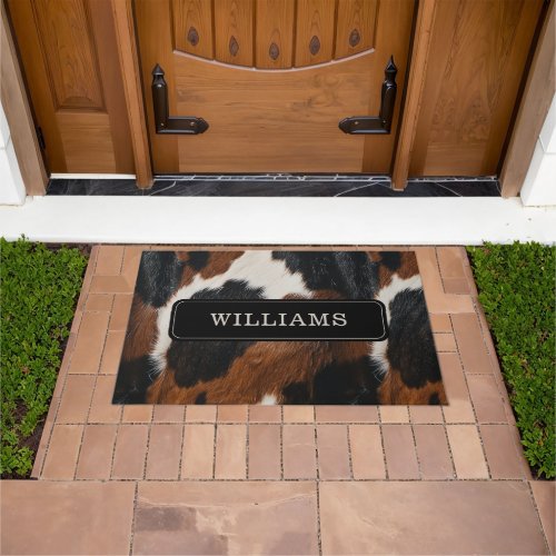 Rustic Western Cowhide Pattern with Name Doormat