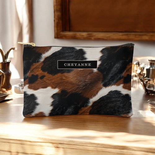 Rustic Western Cowhide Pattern with Your Name Accessory Pouch