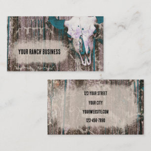Rustic Western Dark Teal Brown Texture Bull Skull Business Card