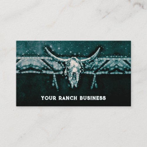 Rustic Western Dark Teal Sunflowers Bull Skull Business Card