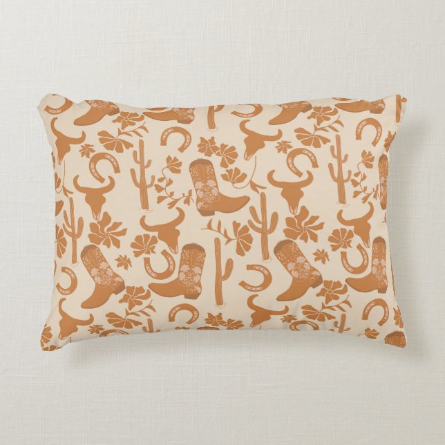 Rustic Western Earth Tone Country Cowboy Boots Accent Pillow (Front)