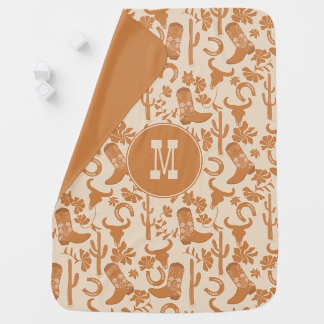 Rustic Western Earth Tone Country Cowboy Boots Baby Blanket (In Situ)