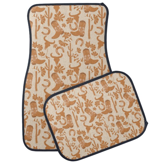 Rustic Western Earth Tone Country Cowboy Boots Car Floor Mat (Set)
