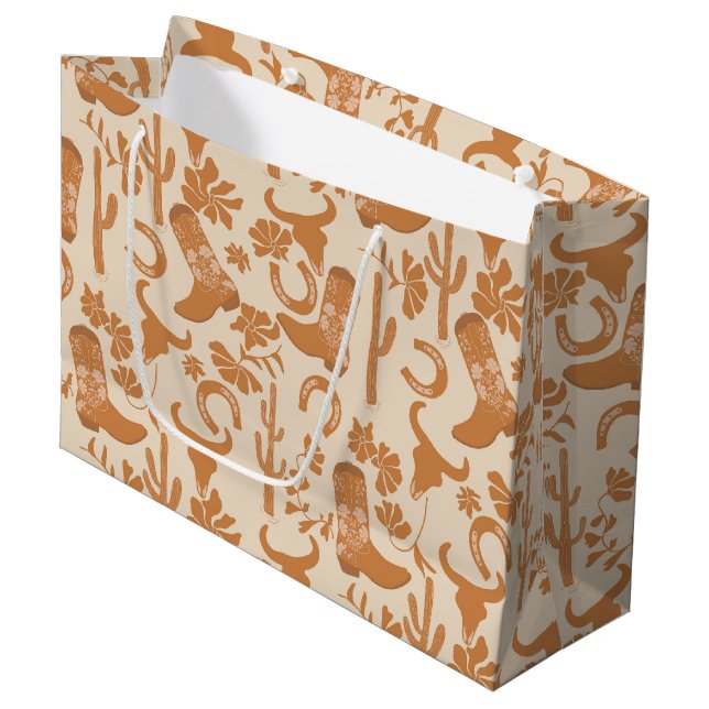Rustic Western Earth Tone Country Cowboy Boots Large Gift Bag (Front Angled)