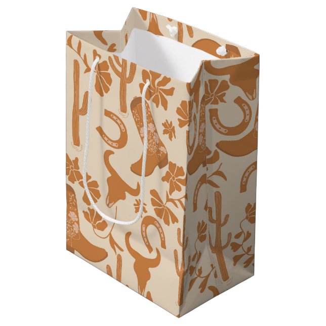 Rustic Western Earth Tone Country Cowboy Boots Medium Gift Bag (Front Angled)