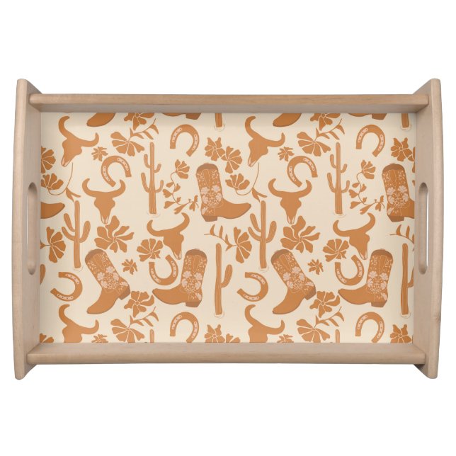 Rustic Western Earth Tone Country Cowboy Boots Serving Tray (Front)