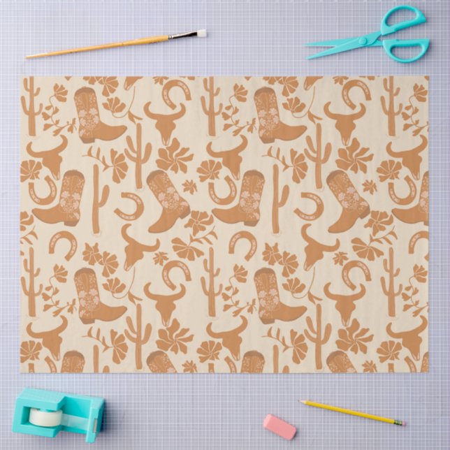 Rustic Western Earth Tone Country Cowboy Boots Tissue Paper (Craft)