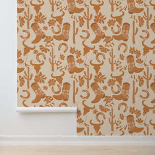 Rustic Western Earth Tone Country Cowboy Boots Wallpaper
