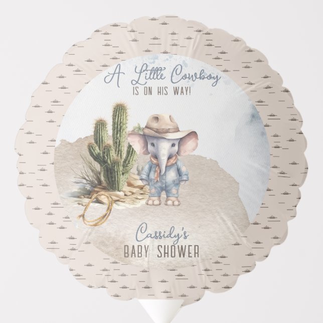 Rustic Western Elephant Cowboy Boy Baby Shower Balloon (Front)