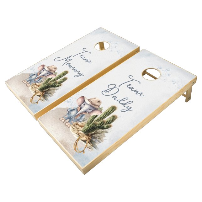Rustic Western Elephant Cowboy Boy Baby Shower Cornhole Set (Angled)