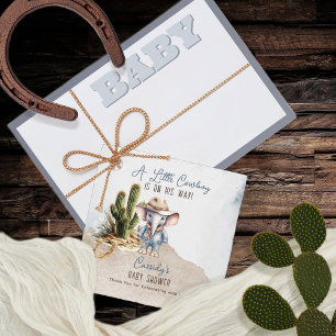 Rustic Western Elephant Cowboy Boy Baby Shower Favor Tags