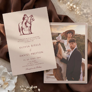 Rustic Western Equestrian Horse Photo Wedding Invitation