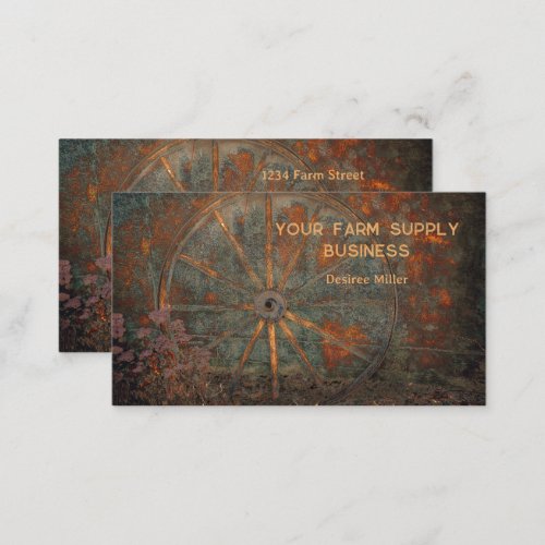 Rustic Western Fall Orange Gray Wagon Wheel Business Card
