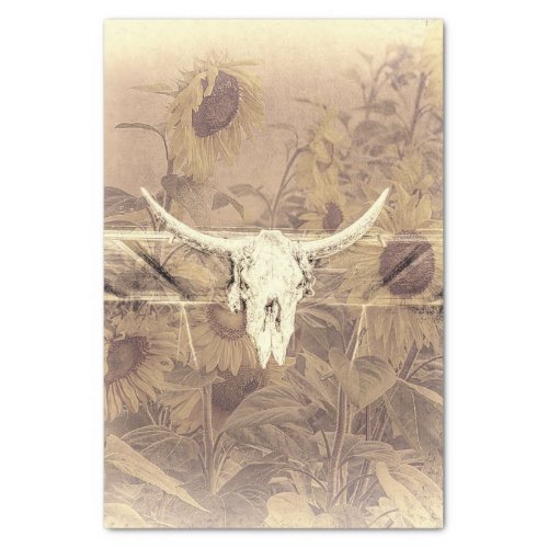 Rustic Western Fall Sepia Sunflowers Bull Skull Tissue Paper