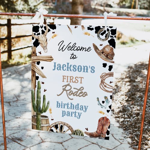 Rustic Western First Rodeo 1st Birthday Welcome Poster