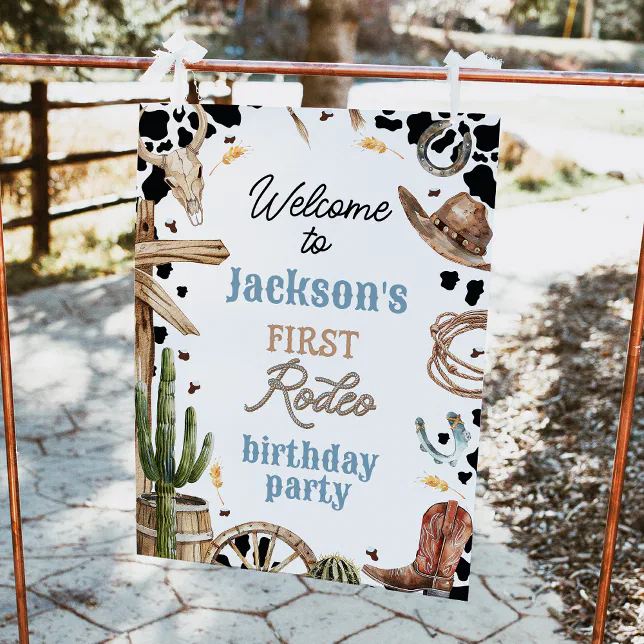 Rustic Western First Rodeo 1st Birthday Welcome Poster
