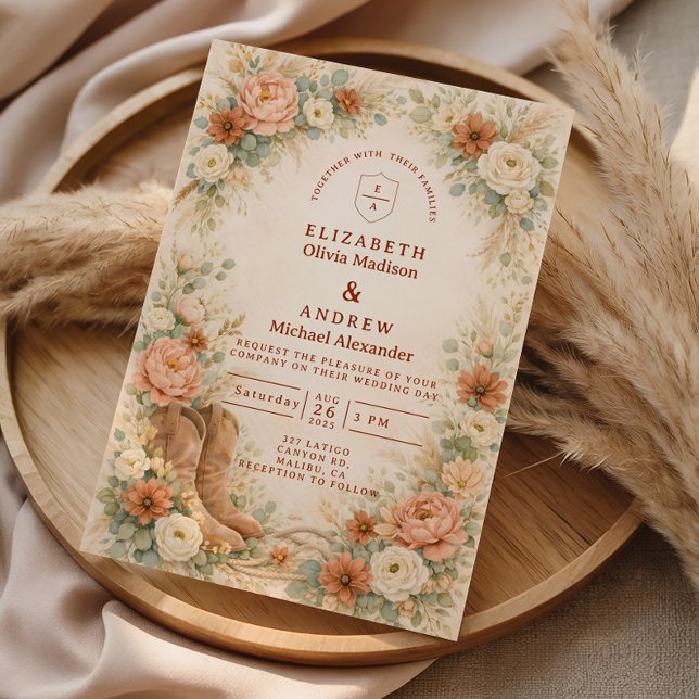 Rustic Western Floral Arch Wedding Invitation (Creator Uploaded)