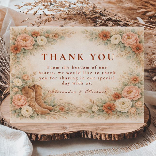 Rustic Western Floral Arch Wedding Thank You Card (Creator Uploaded)