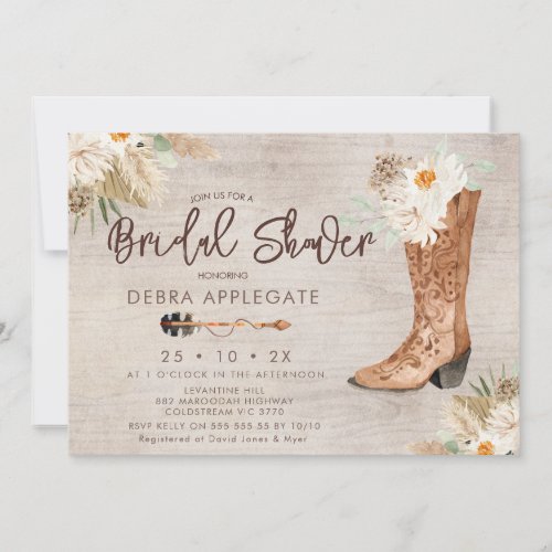 Rustic Western Floral Boot Bridal Shower Invitation