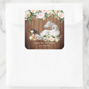 Rustic Western Floral Cowgirl   Birthday Thank You Square Sticker