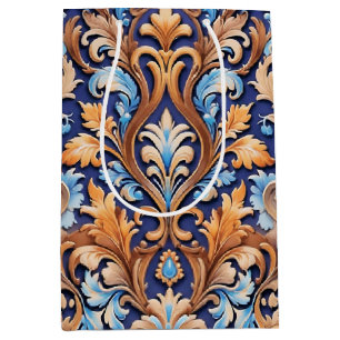 Rustic Western Floral Damask Pattern Denim Leather Medium Gift Bag