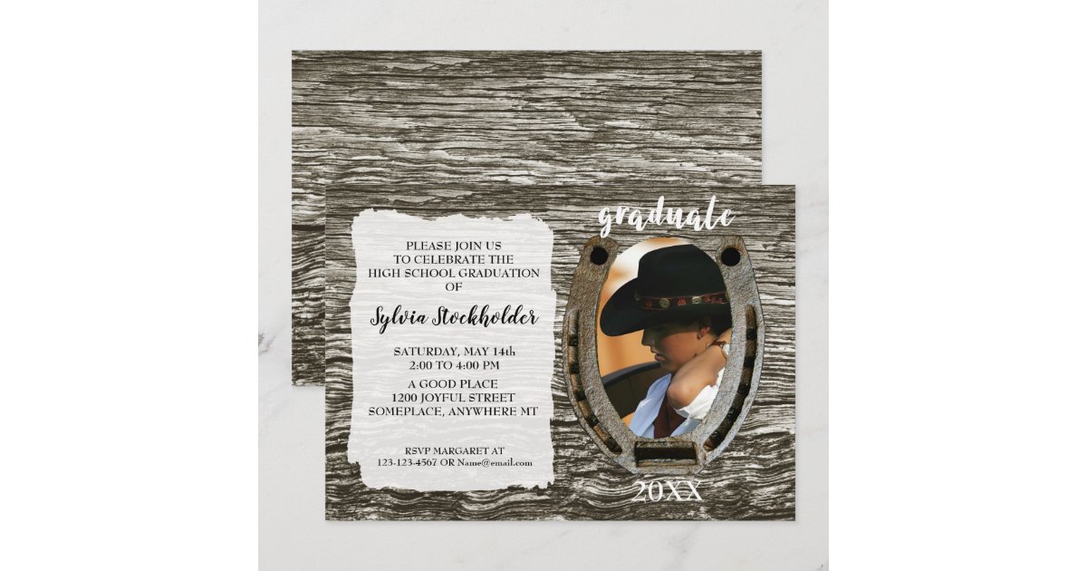 Rustic Western Grad Party Invitation with photo | Zazzle