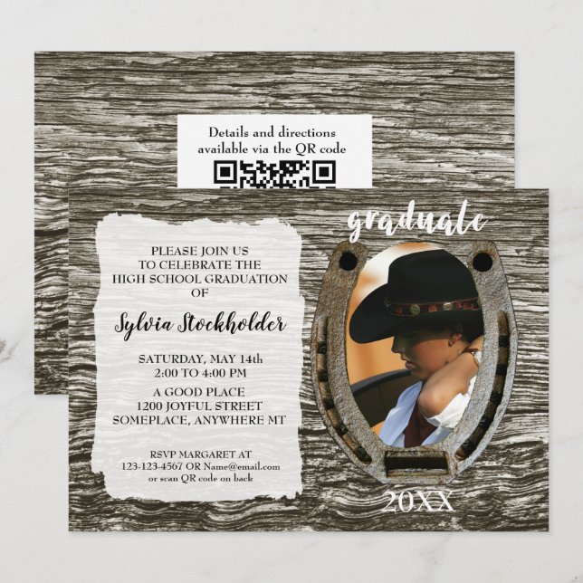 Rustic Western Grad Party Invitation with photo (Front/Back)
