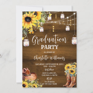 Rustic Western Graduation Party sunflowers Invitation